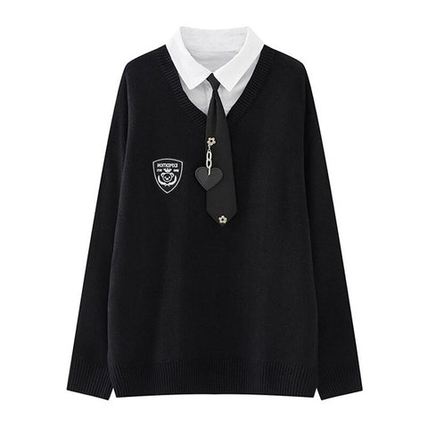 2023 Preppy Style Japanese Jk Sweater Pullover Loose Casual Long Sleeves Knitwear V-neck Casual Knitted School Uniform Jumpers