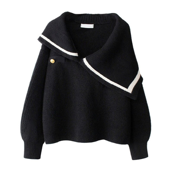 2023 Preppy Style Japanese Lolita Sweaters Women Lapel Collar Loose Black Pullover Y2K Ladies Long Sleeve Casual Kawaii Sweaters