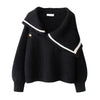 2023 Preppy Style Japanese Lolita Sweaters Women Lapel Collar Loose Black Pullover Y2K Ladies Long Sleeve Casual Kawaii Sweaters