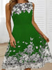 2023 Princess Dress Women Summer Casual Sweet O-Neck Floral Print Elegant Ladies Dress Sleeveless Simple Streetwear