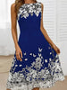2023 Princess Dress Women Summer Casual Sweet O-Neck Floral Print Elegant Ladies Dress Sleeveless Simple Streetwear