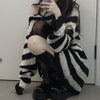 2023 Punk Gothic Long Emo Sweater Women Harajuku Aesthetic Striped Pullovers Hollow Out Oversized Grunge Jumpers Alt Clothes Y2k