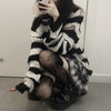 2023 Punk Gothic Long Emo Sweater Women Harajuku Aesthetic Striped Pullovers Hollow Out Oversized Grunge Jumpers Alt Clothes Y2k
