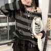 2023 Punk Gothic Long Emo Sweater Women Harajuku Aesthetic Striped Pullovers Hollow Out Oversized Grunge Jumpers Alt Clothes Y2k