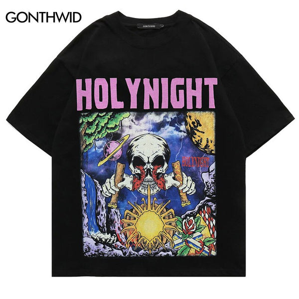 2023 Punk T Shirt Streetwear Hip Hop Skull Graphic Print T-Shirt Mens Gothic Cotton Tshirt Harajuku Casual Short Sleeve Tee Top