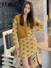 2023 Retro Autumn And Winter And Elegant Temperament Contrast Color Stitching Knitted Skirt Women's Two-Piece Set