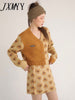 2023 Retro Autumn And Winter And Elegant Temperament Contrast Color Stitching Knitted Skirt Women's Two-Piece Set