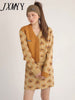2023 Retro Autumn And Winter And Elegant Temperament Contrast Color Stitching Knitted Skirt Women's Two-Piece Set
