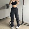 2023 Retro Grunge Oversized Low Waist Jeans Women's Streetwear Harajuku Strap Pocket Retro Skinny Denim Hip Hop Pants