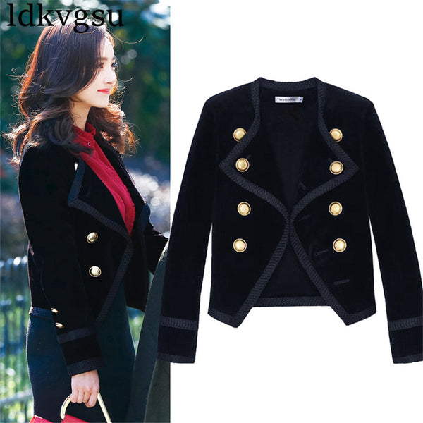 2023 Runway Short Blazers Jacket Women Clothing Spring Autumn Coats Double Breasted Blazer Suit Female Black Slim Outwear A1343