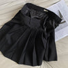 2023 SA Women 2 Piece Work Skirt Suit Black Pocket Lapel Single Breasted Long Sleeve Blazer Pleated Skirts Elegant Outfit Suits