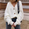 2023 Single Breasted Lady Knitwear Vintage Women Knitted Cardigans Sweater Long Sleeve Loose Coat Casual Thick V Neck Solid Tops