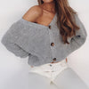 2023 Single Breasted Lady Knitwear Vintage Women Knitted Cardigans Sweater Long Sleeve Loose Coat Casual Thick V Neck Solid Tops