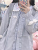 2023 Solid Blue Shirt Kawaii Women Sweet Lolita Blouses Long Sleeve Ruffles Patchwork Preppy Style Peter Pan Collar Female Tops