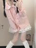 2023 Solid Blue Shirt Kawaii Women Sweet Lolita Blouses Long Sleeve Ruffles Patchwork Preppy Style Peter Pan Collar Female Tops