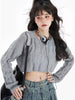 2023 Solid Preppy Style Cropped Sweater Women Vintage Y2K 90S Casual Long Sleeve Knit Sweater Hoodies Autumn Korean Streetwear