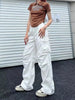 2023 Solid Retro White Cargo Pants Women Harajuku Style Brown Hippie Wide Leg Parachute Trousers Female High Street Pantalone