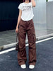 2023 Solid Retro White Cargo Pants Women Harajuku Style Brown Hippie Wide Leg Parachute Trousers Female High Street Pantalone
