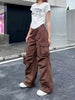 2023 Solid Retro White Cargo Pants Women Harajuku Style Brown Hippie Wide Leg Parachute Trousers Female High Street Pantalone