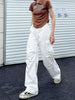 2023 Solid Retro White Cargo Pants Women Harajuku Style Brown Hippie Wide Leg Parachute Trousers Female High Street Pantalone