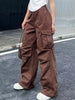 2023 Solid Retro White Cargo Pants Women Harajuku Style Brown Hippie Wide Leg Parachute Trousers Female High Street Pantalone