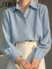 2023 Spring And Autumn Blue Casual Loose Long-Sleeved Women's Design OL Commuter Professional Wear Elegant Temperament Shirt