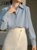 2023 Spring And Autumn Blue Casual Loose Long-Sleeved Women's Design OL Commuter Professional Wear Elegant Temperament Shirt