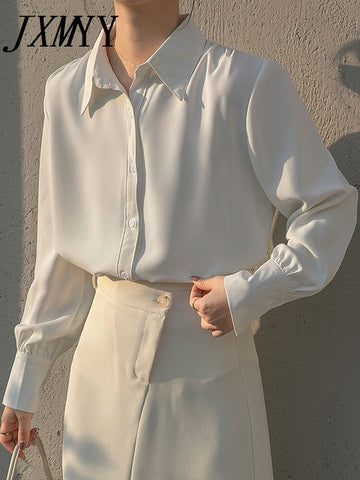 2023 Spring And Autumn Blue Casual Loose Long-Sleeved Women's Design OL Commuter Professional Wear Elegant Temperament Shirt