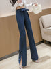 2023 Spring And Autumn Comfortable Products Elastic High Waist Bow Tie Casual Ninth Pants Flared Pants Slit Women's Clothing