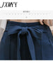 2023 Spring And Autumn Comfortable Products Elastic High Waist Bow Tie Casual Ninth Pants Flared Pants Slit Women's Clothing