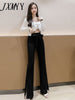 2023 Spring And Autumn Comfortable Products Elastic High Waist Bow Tie Casual Ninth Pants Flared Pants Slit Women's Clothing