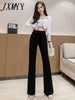 2023 Spring And Autumn Comfortable Products Elastic High Waist Bow Tie Casual Ninth Pants Flared Pants Slit Women's Clothing