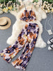 2023 Spring And Autumn Ins Print Small Camisole Women's Design Pleated Short High-Waisted Wide-Leg Pants Two-Piece Suit Tide