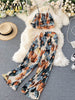 2023 Spring And Autumn Ins Print Small Camisole Women's Design Pleated Short High-Waisted Wide-Leg Pants Two-Piece Suit Tide