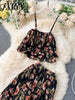 2023 Spring And Autumn Ins Print Small Camisole Women's Design Pleated Short High-Waisted Wide-Leg Pants Two-Piece Suit Tide