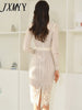 2023 Spring And Autumn And Elegant Temperament V-Neck Slim Stitching Lace Bag Hip Mid-Length Sexy Women's Dress