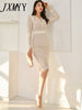 2023 Spring And Autumn And Elegant Temperament V-Neck Slim Stitching Lace Bag Hip Mid-Length Sexy Women's Dress