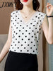 2023 Spring And Summer Loose Polka Dot Sleeveless Design Niche Chiffon Shirt Elegant Temperament V-Neck Vest Top