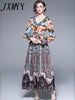2023 Spring And Summer Lace Elegant Temperament V-Neck Waist-Length Long Skirt Retro Print Dress Women's Clothing