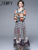 2023 Spring And Summer Lace Elegant Temperament V-Neck Waist-Length Long Skirt Retro Print Dress Women's Clothing