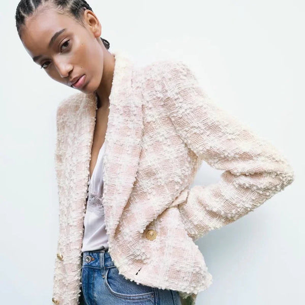 2023 Spring Autumn Blazers Women's Clothing Lapel Textured Double Breasted Casual Blazer Office Lady Suit Jackets P16