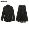 2023 Spring Autumn Black Suit Jacket Skirt Two-piece Women's Elegant Professional Wear Korean Blazers Coat Dress Set