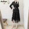 2023 Spring Autumn Black Suit Jacket Skirt Two-piece Women's Elegant Professional Wear Korean Blazers Coat Dress Set