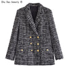 2022 Spring Autumn Office Lady Tweed Woolen Double Breasted Blazer Female Temperament Blazer For Women