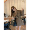 2023 Spring Autumn Suit Jacket Women's High-End High Street Suit Long-Sleeved top cardigan Jacket ladies blazer Lace-Up Brown