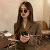2023 Spring Autumn Suit Jacket Women's High-End High Street Suit Long-Sleeved top cardigan Jacket ladies blazer Lace-Up Brown