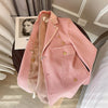 2023 Spring Clothes Heavy Industry Velvet Pink Blazer Coat Women Fashionable Stitching Suit Tops Vintage Office Outerwear Female