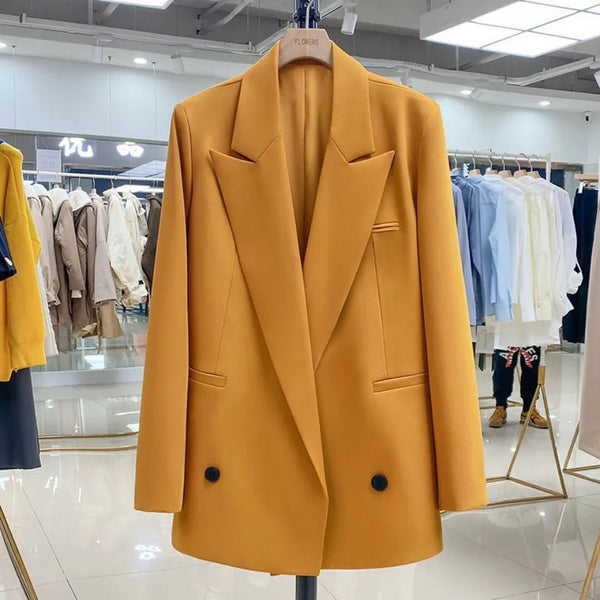 2023 Spring Design Blazer Tops Womens Casual Loose Suit Coat Office Lady Solid Blazer Orange/Black Jacket Lapel Outwear Pocket