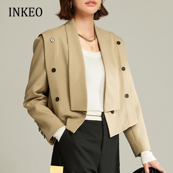 2023 Spring Double breasted Women blazer suit Long sleeve Female Crop jacket Coat Fall Ladies Clothing Sexy INKEO 2O001