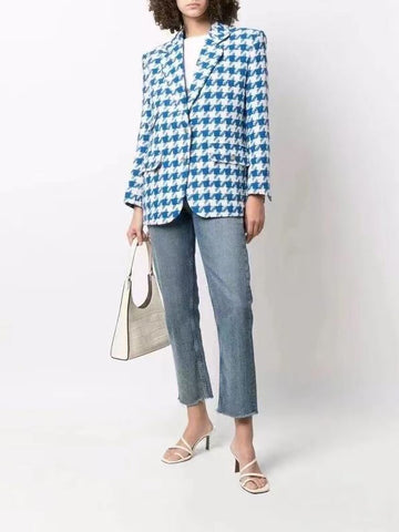 2023 Spring Fall SAND* Women Tweed Houndstooth Blazer Ladies  Long Sleeve Single-Breasted Outwear Top Female Fsahion Coats